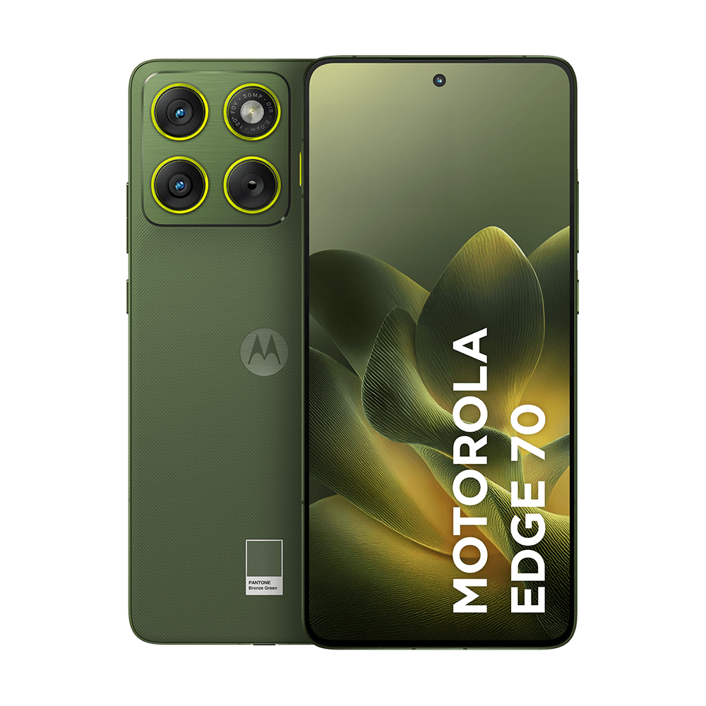 Motorola Edge 70 verde, frente e verso